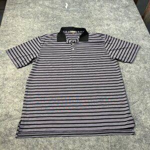 Peter Millar Summer Comfort Polo Shirt Mens XL Purple Black Striped Golf Stretch